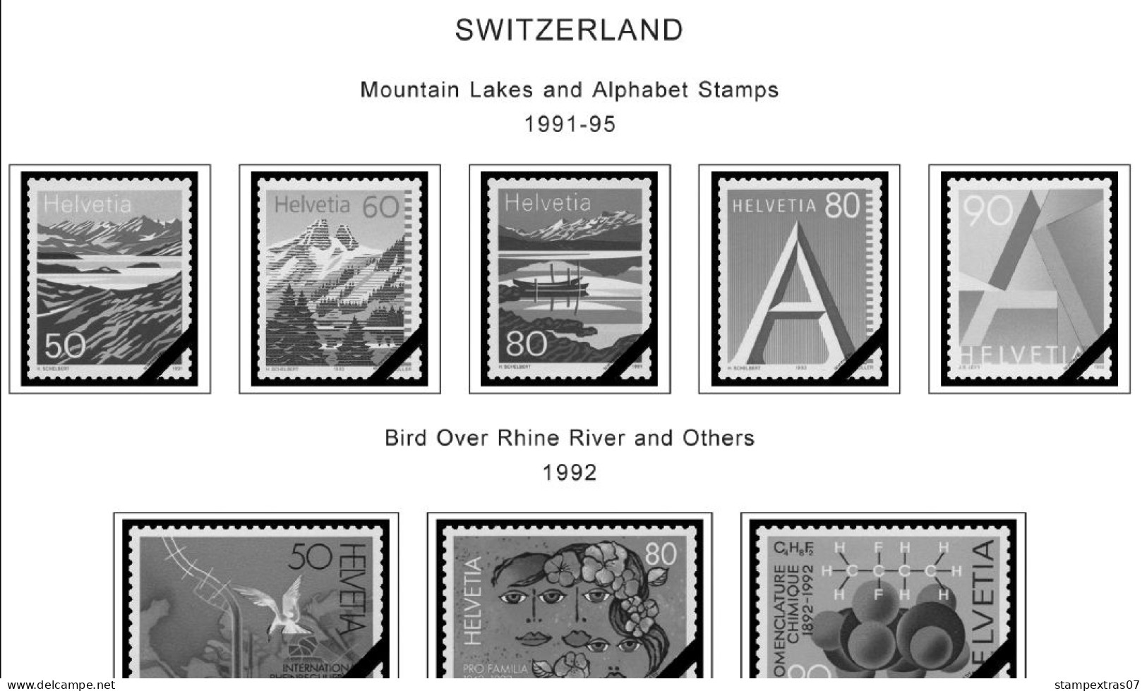 SWITZERLAND 1843-2010 + 2011-2020 STAMP ALBUM PAGES (277 b&w illustrated pages)