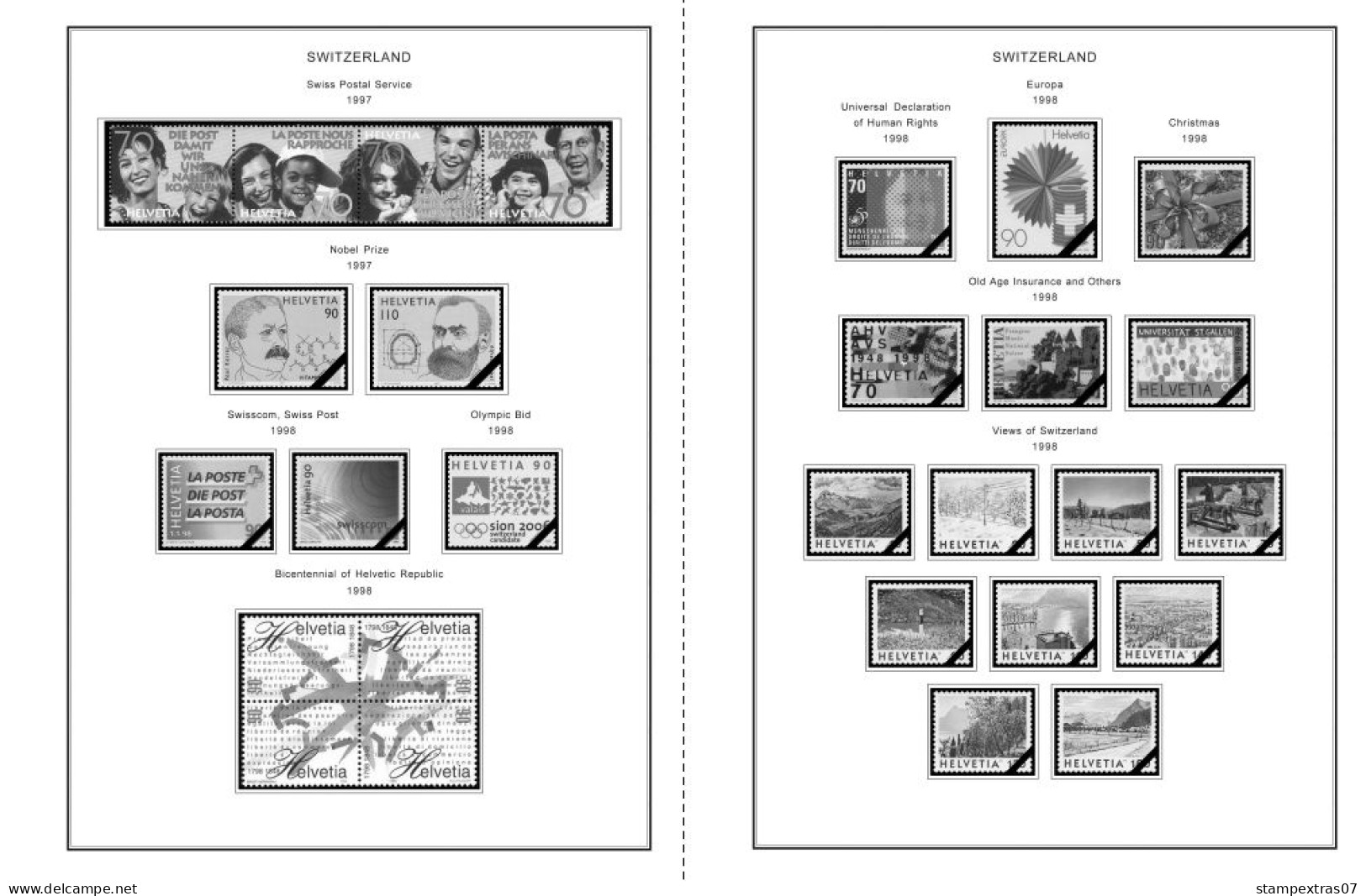 SWITZERLAND 1843-2010 + 2011-2020 STAMP ALBUM PAGES (277 b&w illustrated pages)