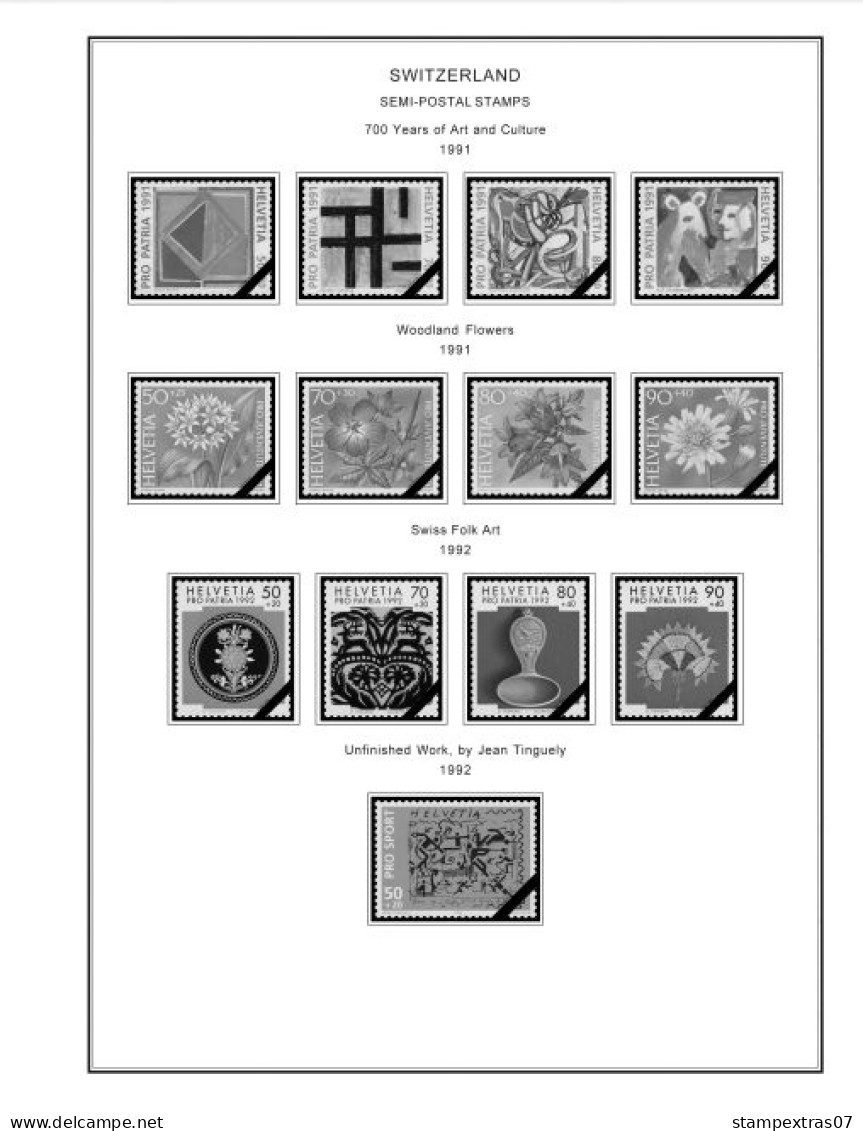 SWITZERLAND 1843-2010 + 2011-2020 STAMP ALBUM PAGES (277 b&w illustrated pages)