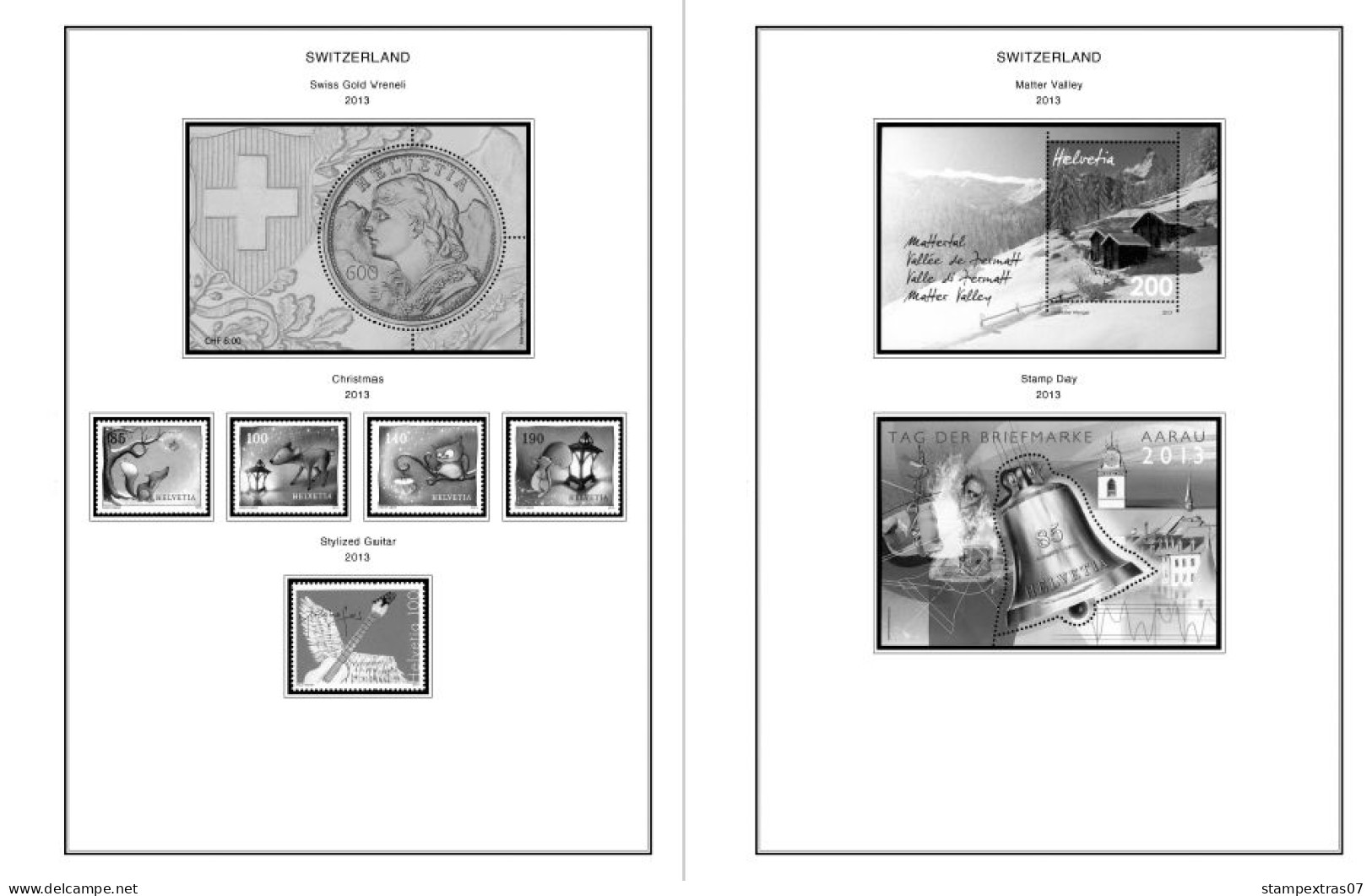 SWITZERLAND 1843-2010 + 2011-2020 STAMP ALBUM PAGES (277 b&w illustrated pages)