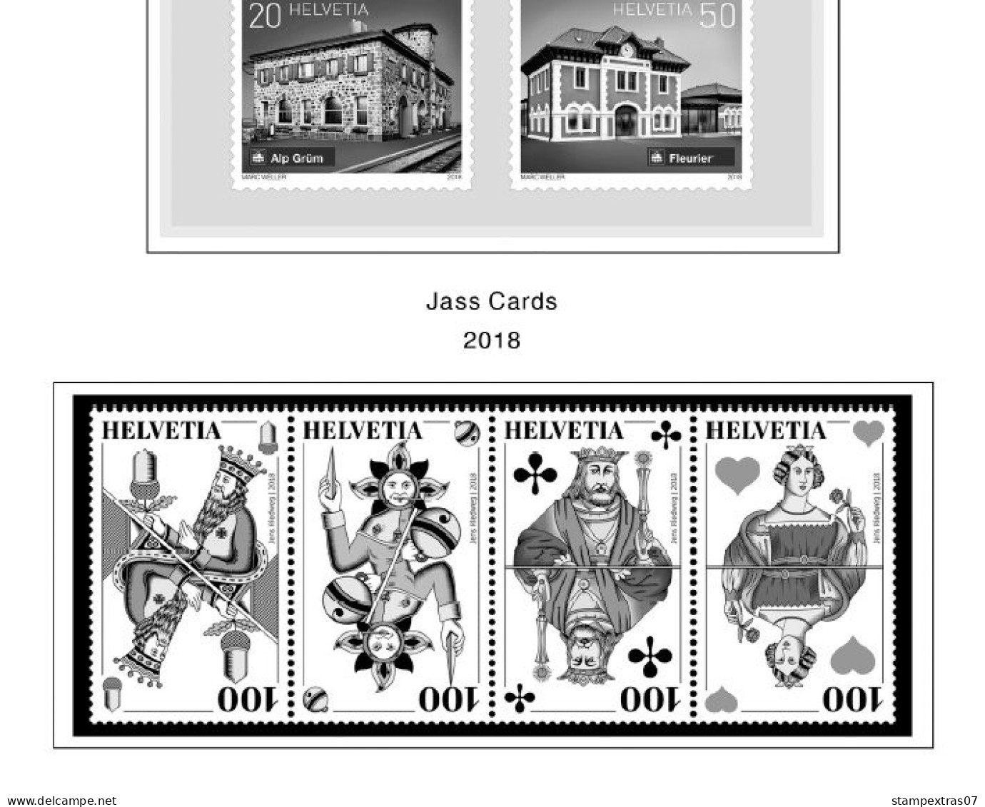 SWITZERLAND 1843-2010 + 2011-2020 STAMP ALBUM PAGES (277 b&w illustrated pages)