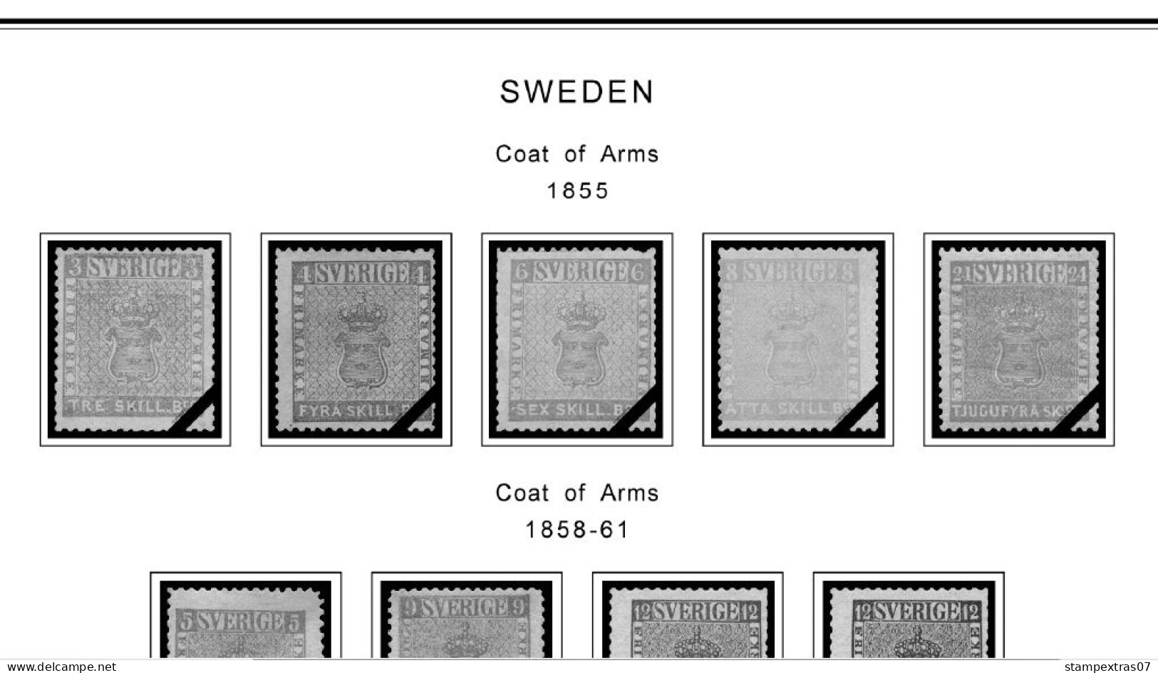 SWEDEN 1855-2010 STAMP ALBUM PAGES (264 B&w Illustrated Pages) - Anglais