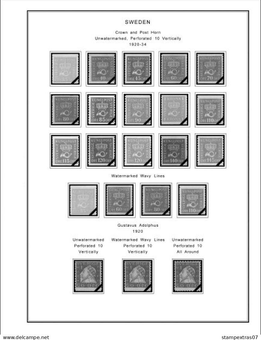 SWEDEN 1855-2010 STAMP ALBUM PAGES (264 B&w Illustrated Pages) - Englisch