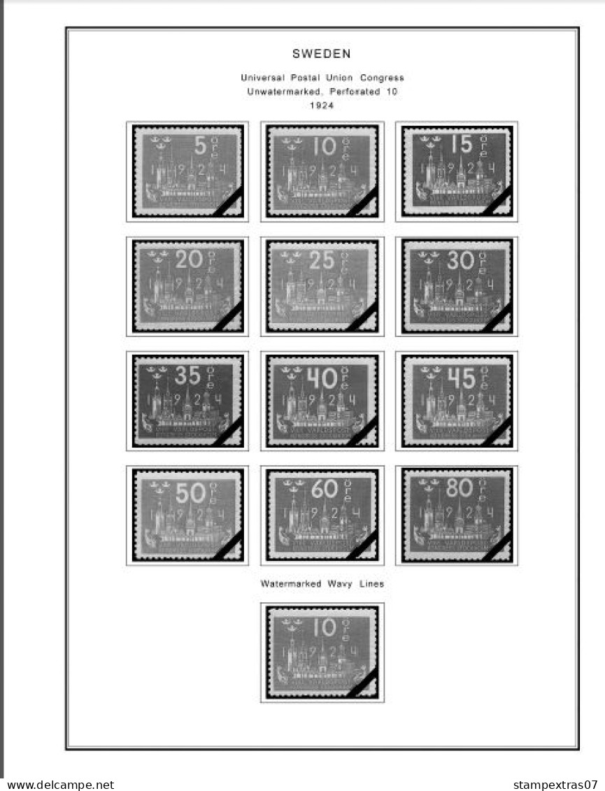 SWEDEN 1855-2010 STAMP ALBUM PAGES (264 B&w Illustrated Pages) - English