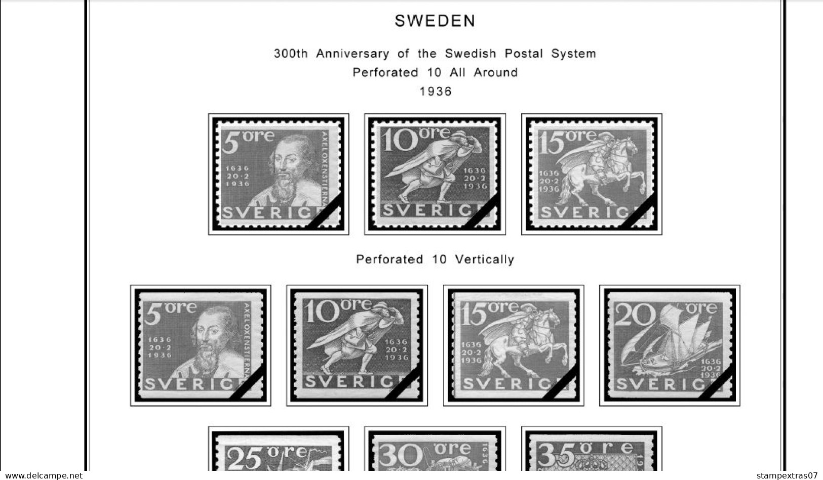 SWEDEN 1855-2010 STAMP ALBUM PAGES (264 b&w illustrated pages)