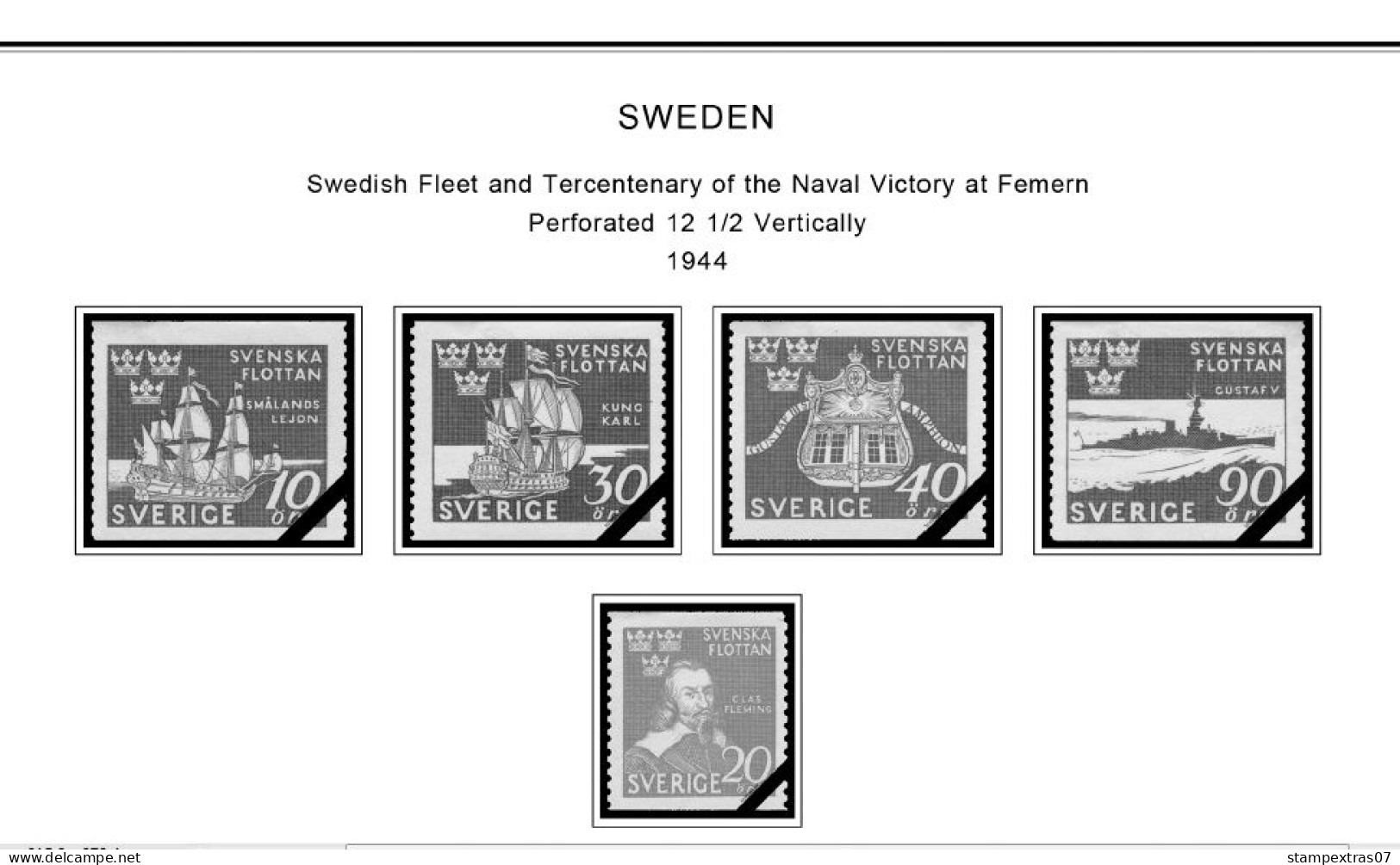 SWEDEN 1855-2010 STAMP ALBUM PAGES (264 b&w illustrated pages)