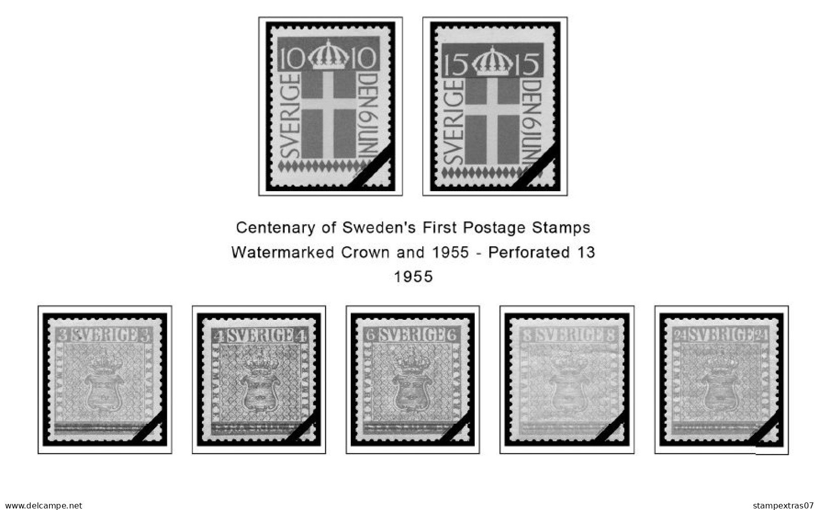 SWEDEN 1855-2010 STAMP ALBUM PAGES (264 b&w illustrated pages)