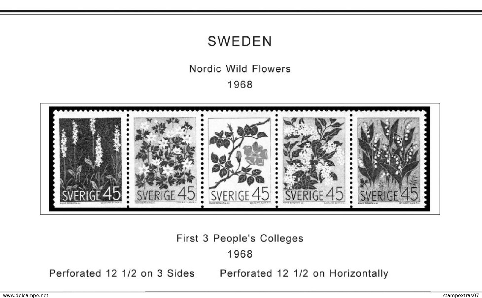 SWEDEN 1855-2010 STAMP ALBUM PAGES (264 b&w illustrated pages)