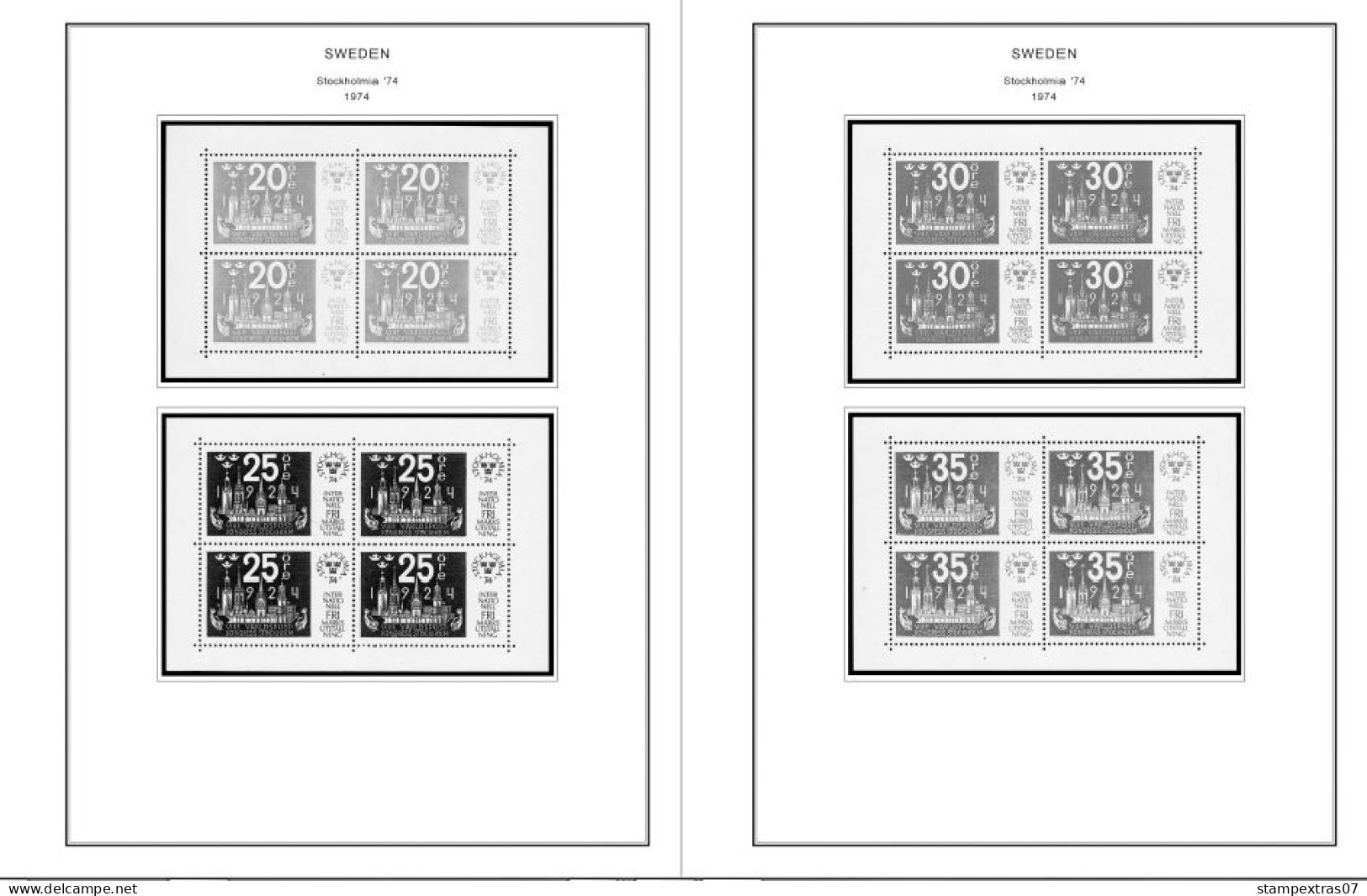 SWEDEN 1855-2010 STAMP ALBUM PAGES (264 b&w illustrated pages)