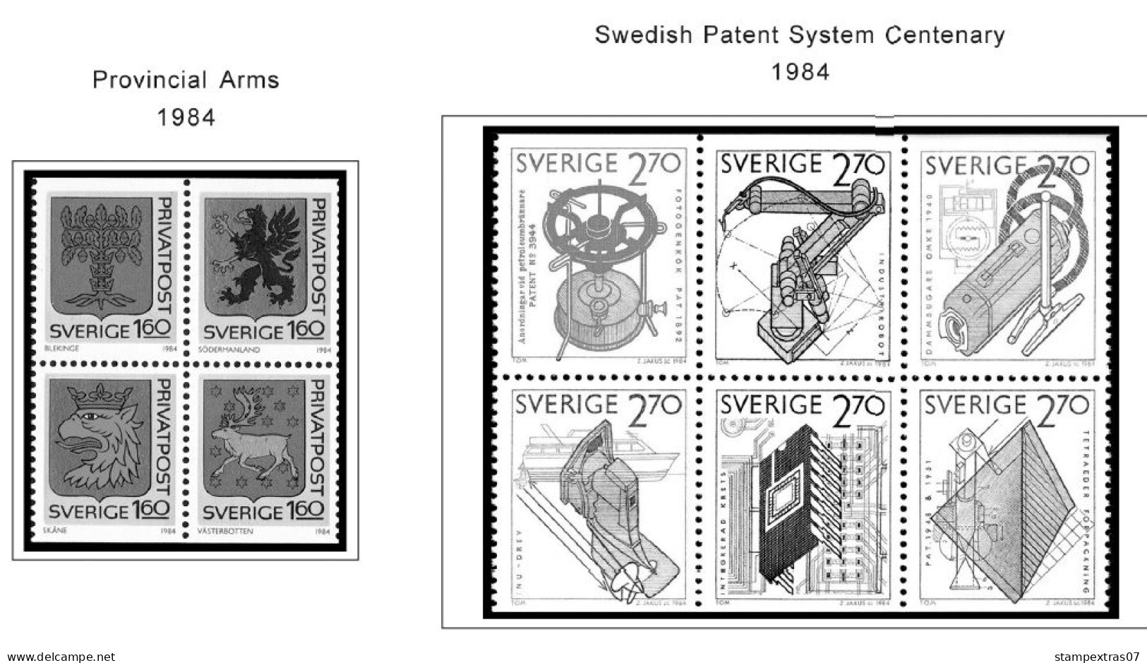 SWEDEN 1855-2010 STAMP ALBUM PAGES (264 b&w illustrated pages)