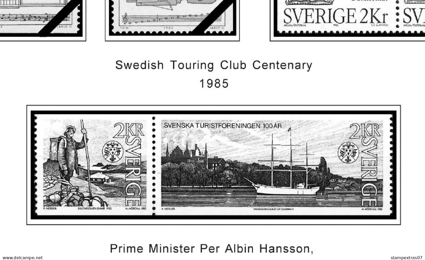 SWEDEN 1855-2010 STAMP ALBUM PAGES (264 b&w illustrated pages)