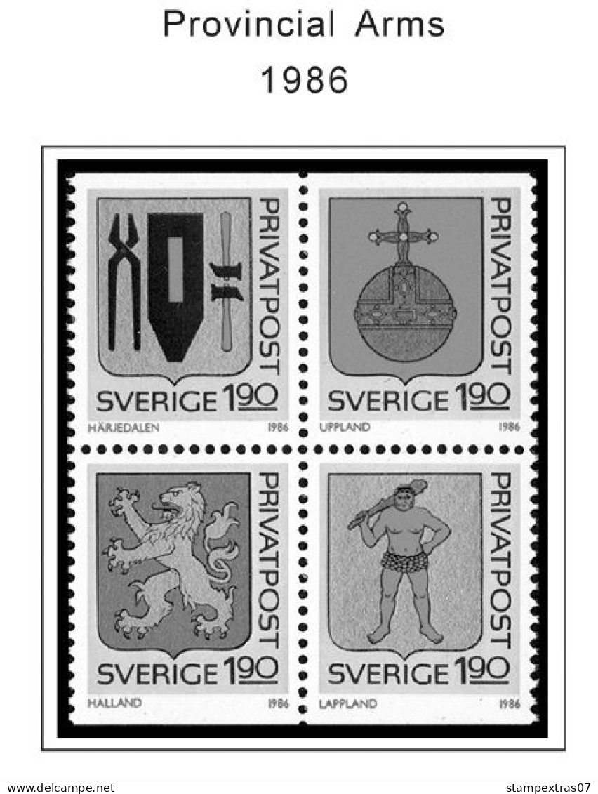 SWEDEN 1855-2010 STAMP ALBUM PAGES (264 b&w illustrated pages)