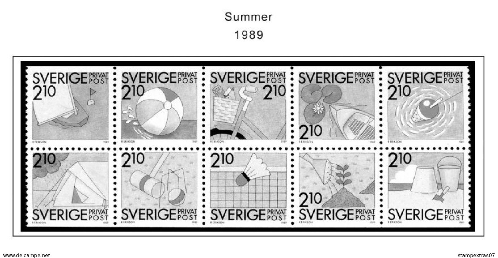 SWEDEN 1855-2010 STAMP ALBUM PAGES (264 b&w illustrated pages)