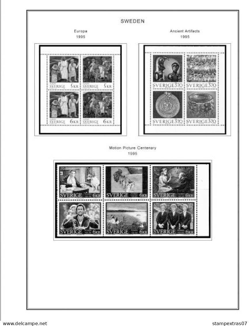 SWEDEN 1855-2010 STAMP ALBUM PAGES (264 b&w illustrated pages)