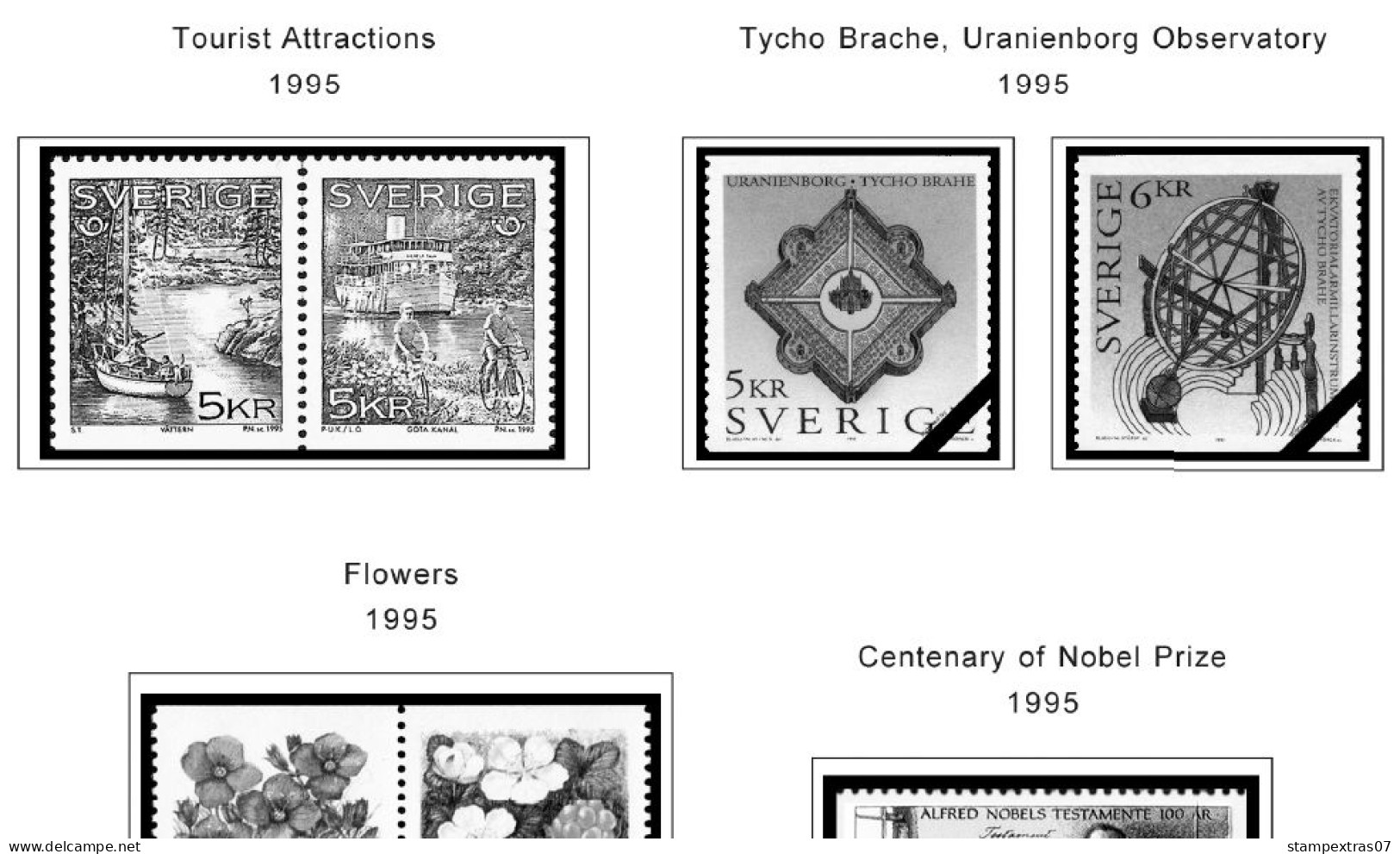 SWEDEN 1855-2010 STAMP ALBUM PAGES (264 b&w illustrated pages)