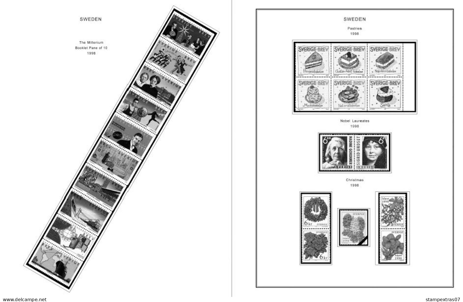 SWEDEN 1855-2010 STAMP ALBUM PAGES (264 b&w illustrated pages)