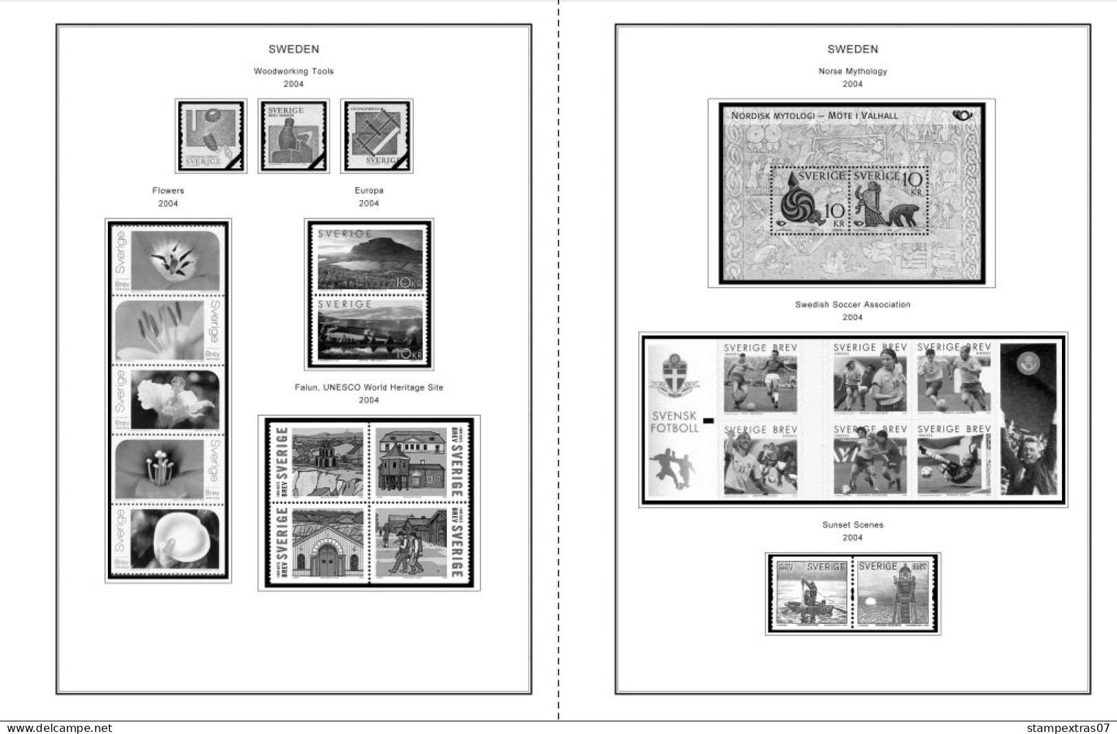 SWEDEN 1855-2010 STAMP ALBUM PAGES (264 b&w illustrated pages)