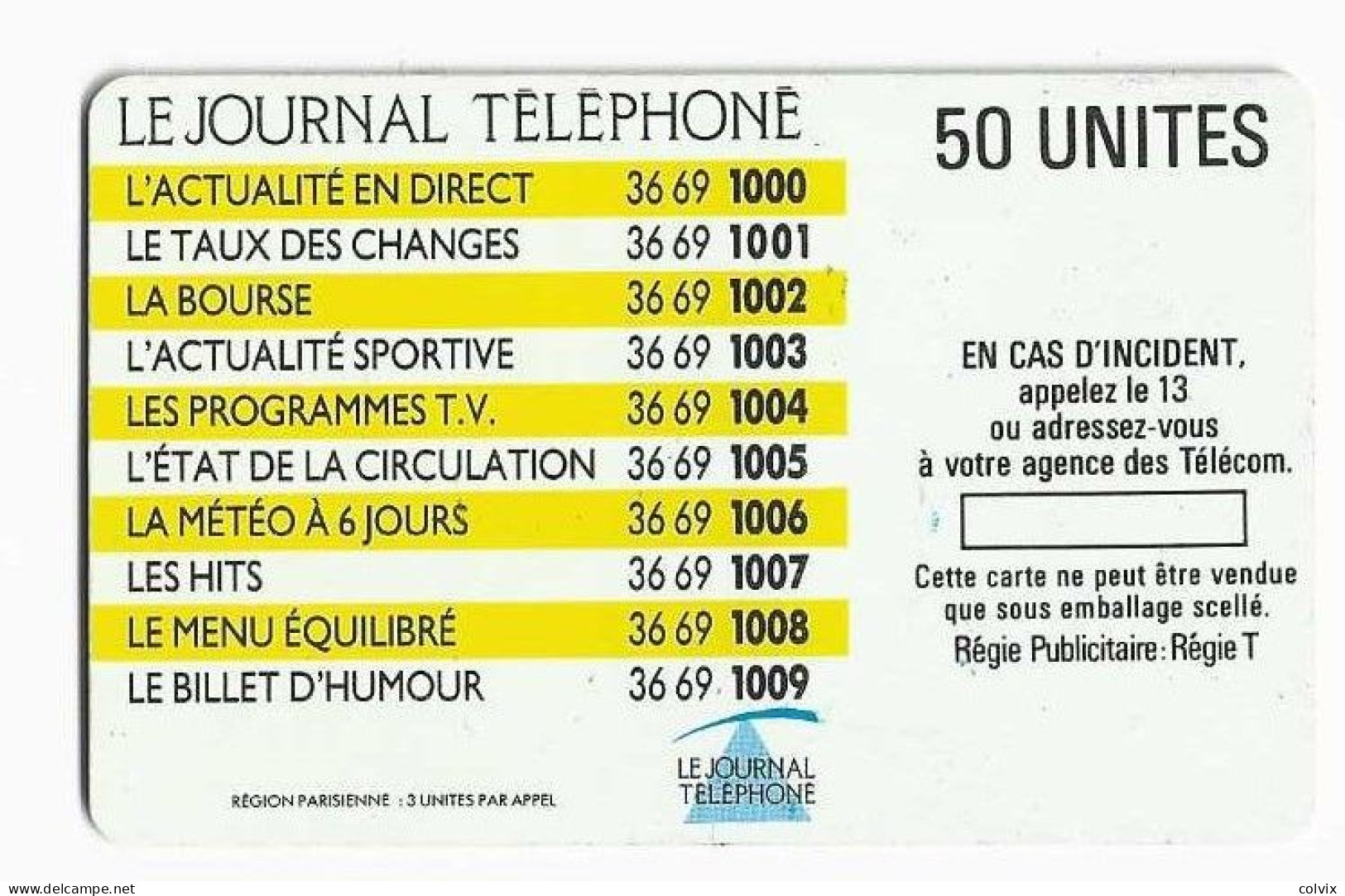 FRANCE F2 50U JOURNAL TELEPHONE ANNEE 1987 BULL 1 - 1987