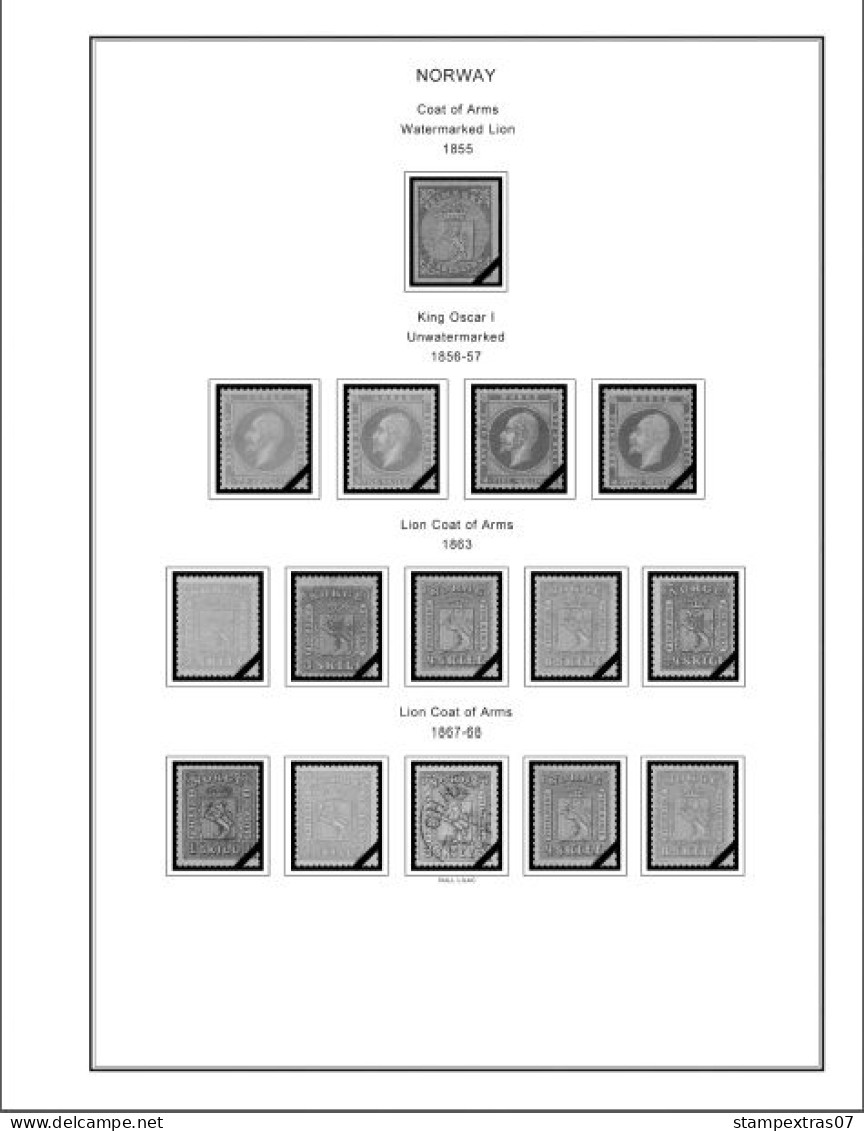 NORWAY 1855-2010 STAMP ALBUM PAGES (183 B&w Illustrated Pages) - Englisch