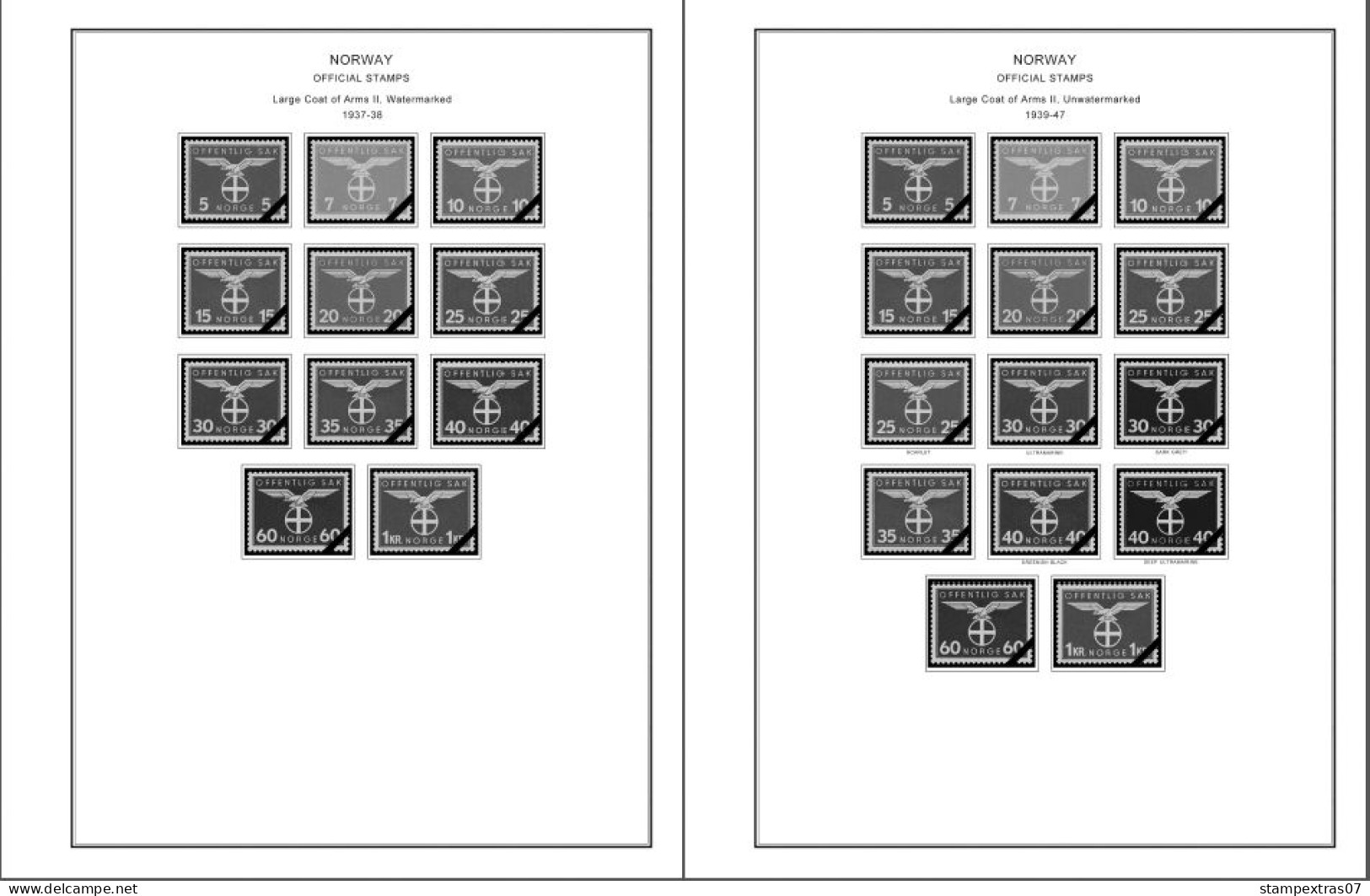 NORWAY 1855-2010 STAMP ALBUM PAGES (183 b&w illustrated pages)