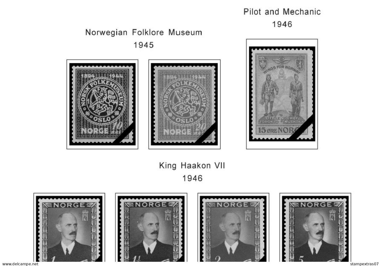 NORWAY 1855-2010 STAMP ALBUM PAGES (183 b&w illustrated pages)