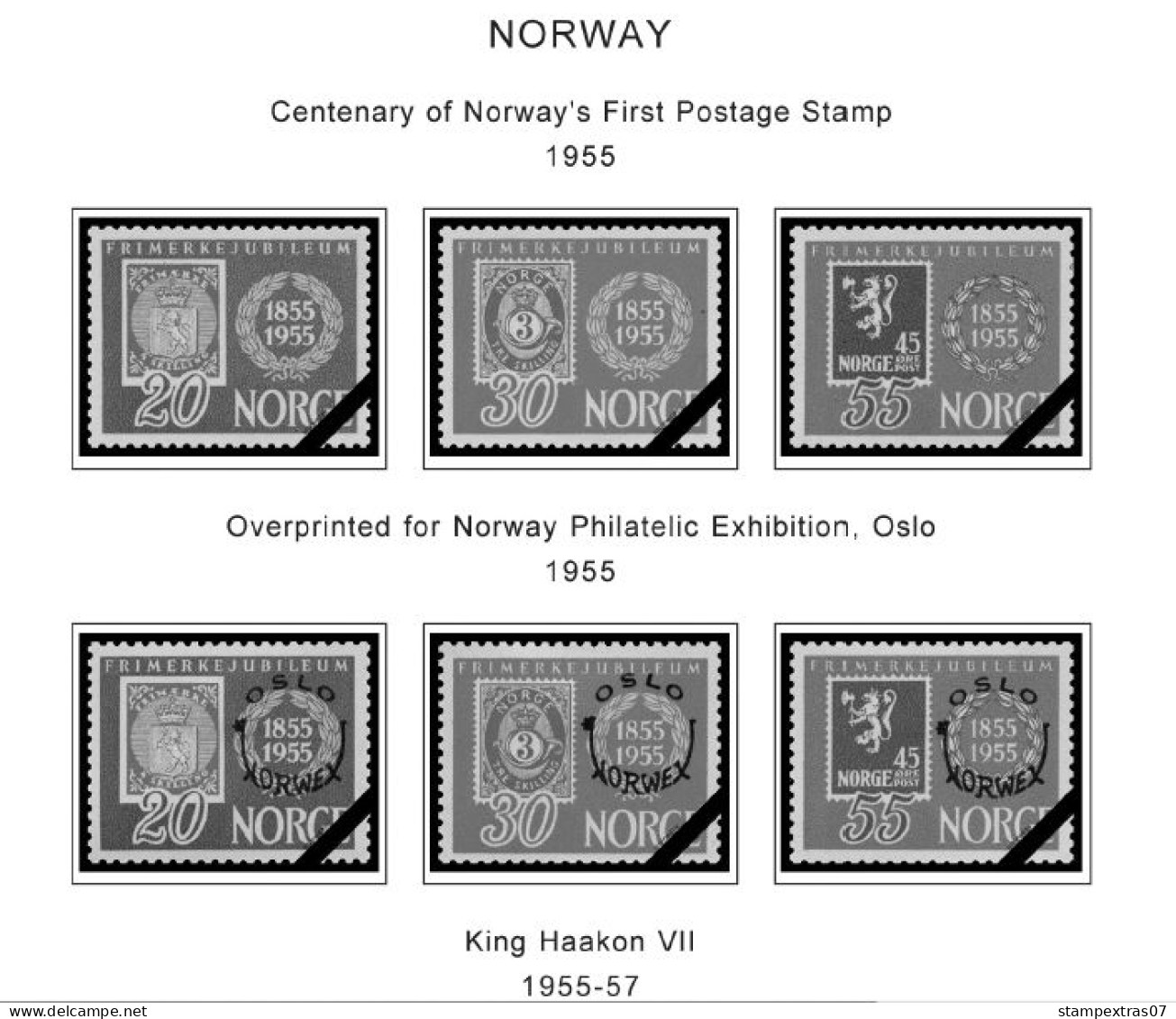 NORWAY 1855-2010 STAMP ALBUM PAGES (183 b&w illustrated pages)