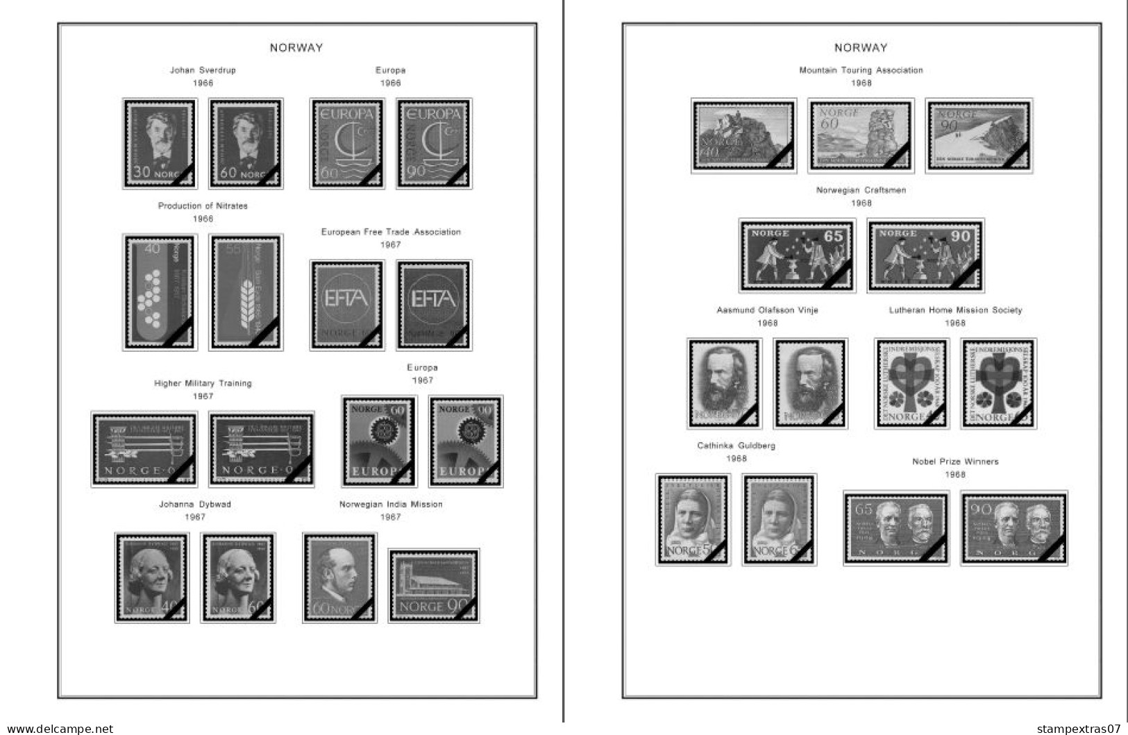 NORWAY 1855-2010 STAMP ALBUM PAGES (183 b&w illustrated pages)