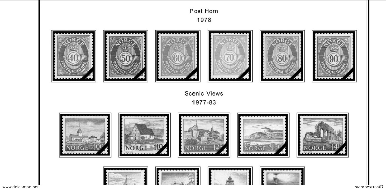 NORWAY 1855-2010 STAMP ALBUM PAGES (183 b&w illustrated pages)