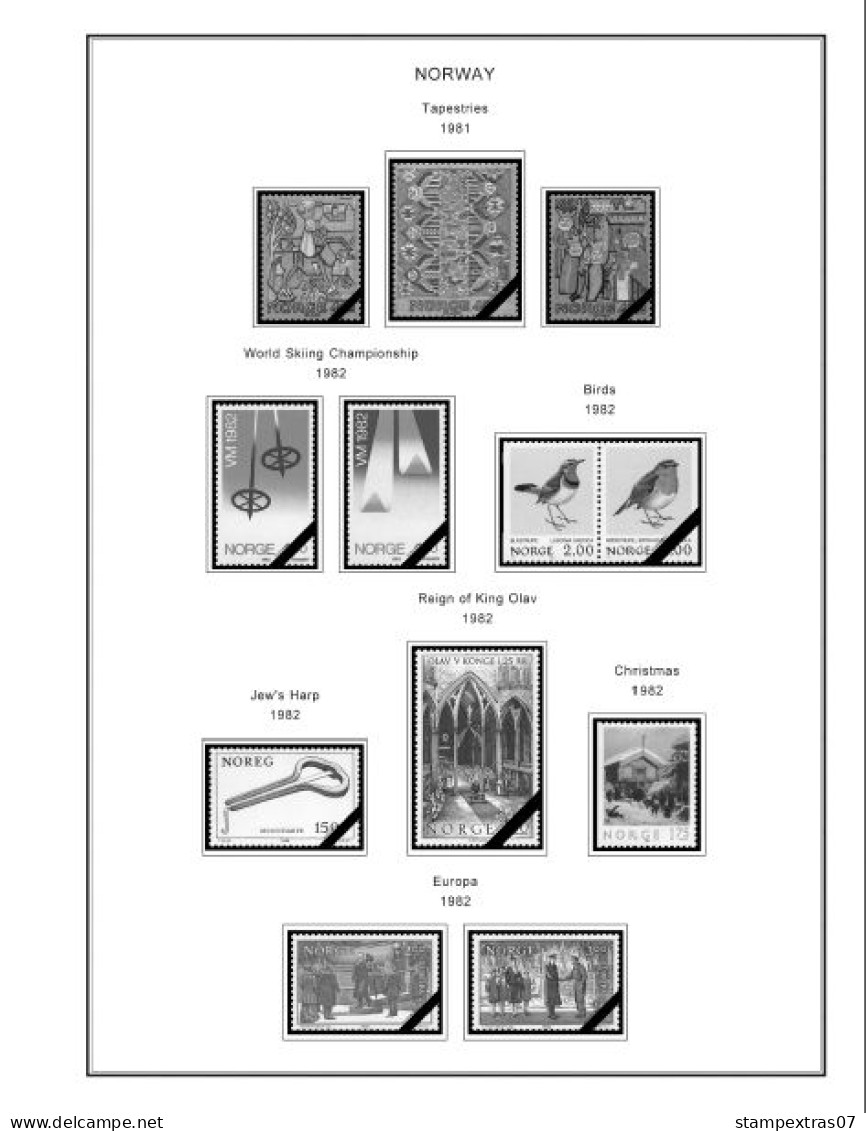 NORWAY 1855-2010 STAMP ALBUM PAGES (183 b&w illustrated pages)