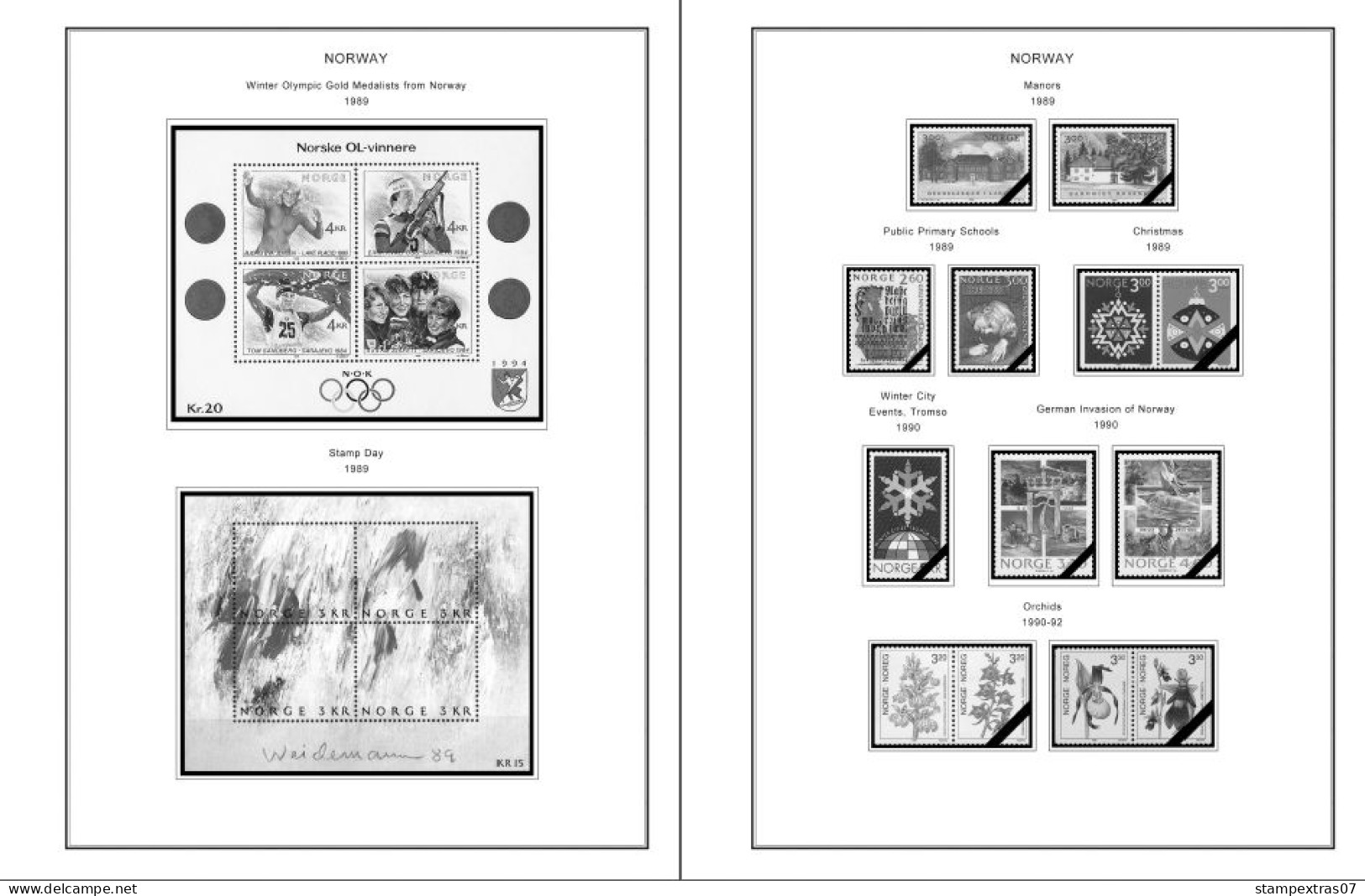 NORWAY 1855-2010 STAMP ALBUM PAGES (183 b&w illustrated pages)