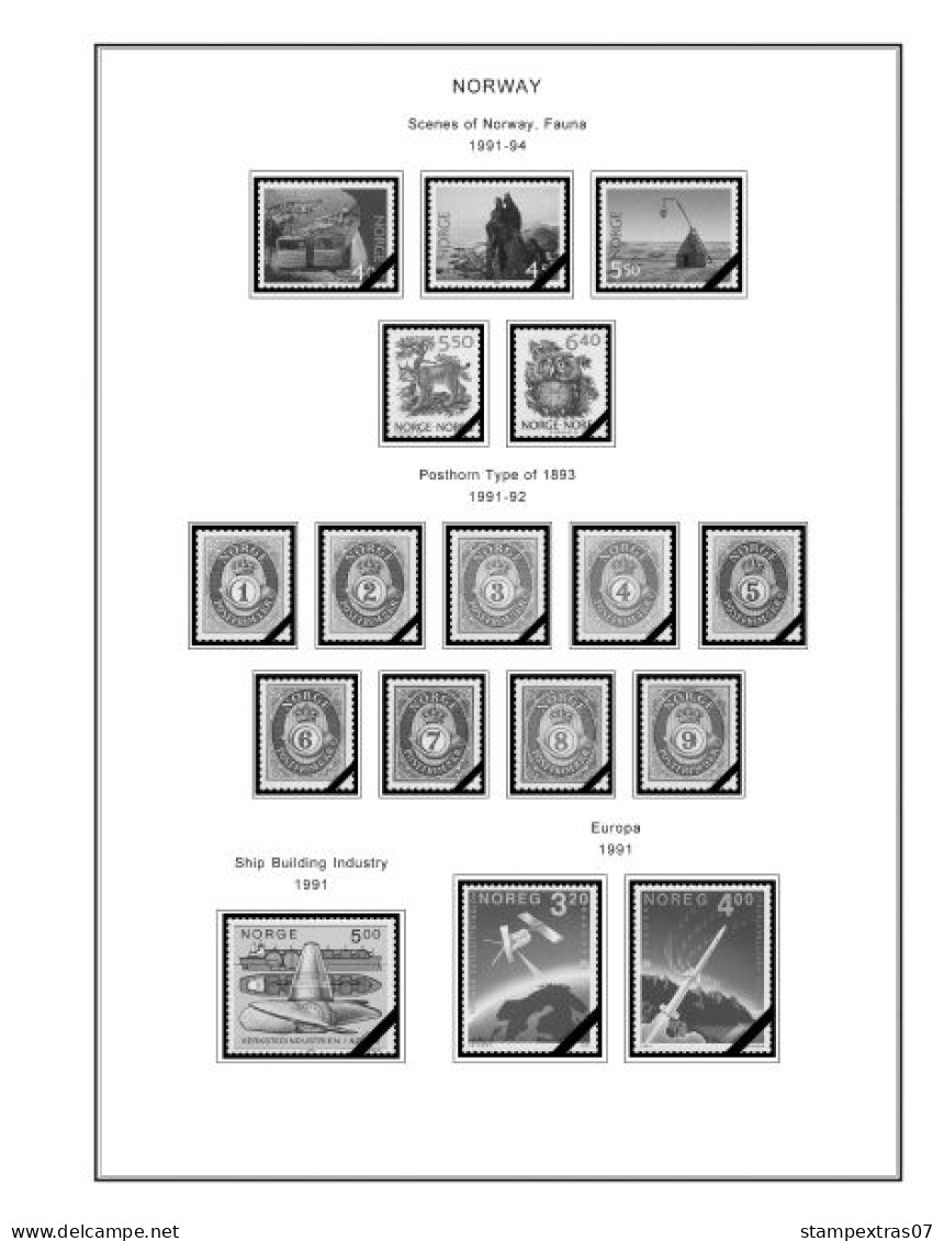 NORWAY 1855-2010 STAMP ALBUM PAGES (183 b&w illustrated pages)