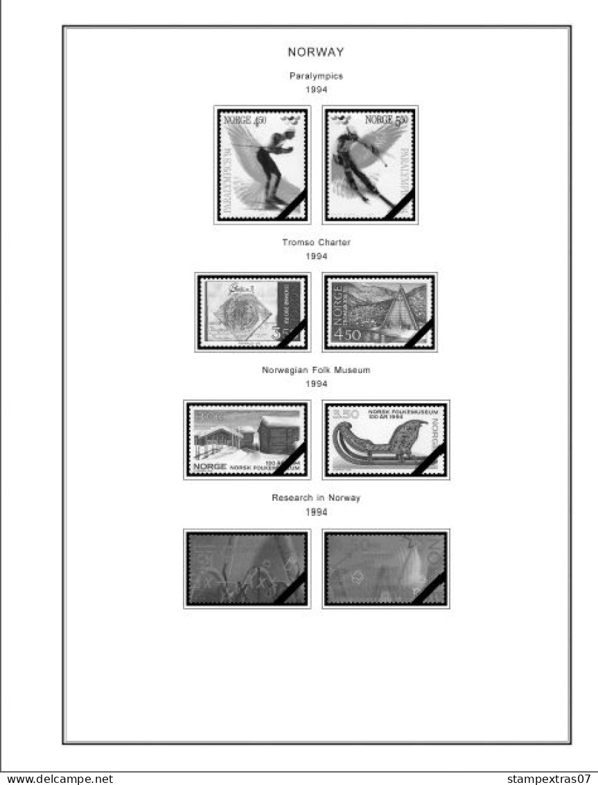 NORWAY 1855-2010 STAMP ALBUM PAGES (183 b&w illustrated pages)