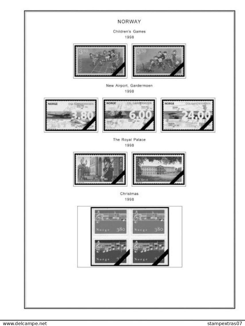 NORWAY 1855-2010 STAMP ALBUM PAGES (183 b&w illustrated pages)