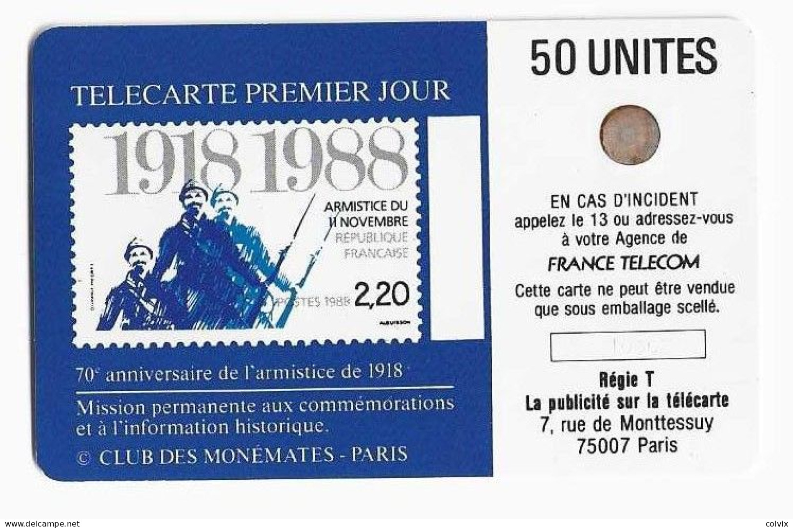 FRANCE F35 50U ANCIENS COMBATTANTS 1988 SC3 TIRAGE 10 000ex - 1988