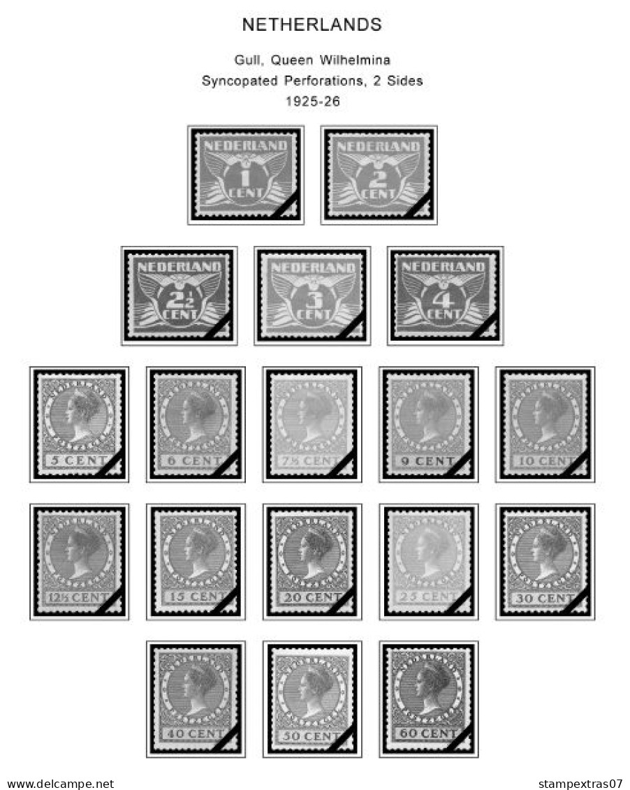 NETHERLANDS 1852-2010 + 2011-2020 STAMP ALBUM PAGES (474 B&w Illustrated Pages) - Inglés