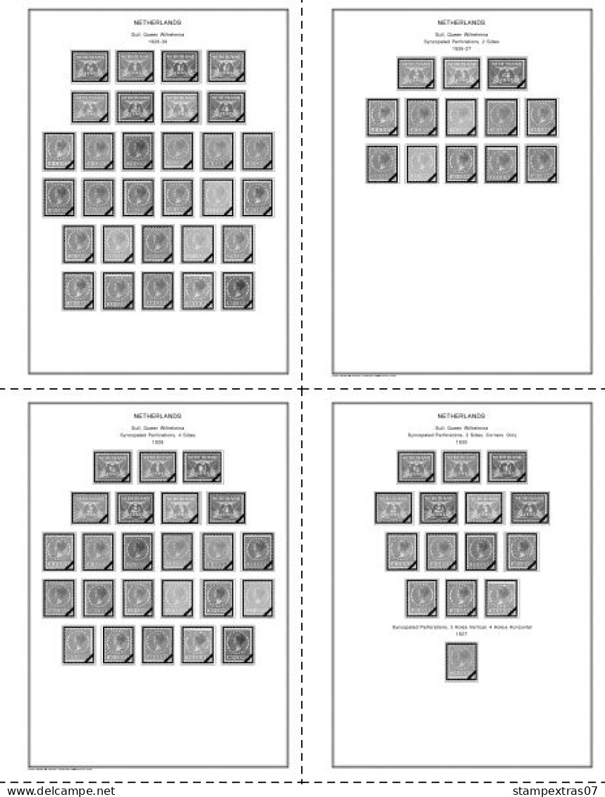 NETHERLANDS 1852-2010 + 2011-2020 STAMP ALBUM PAGES (474 b&w illustrated pages)