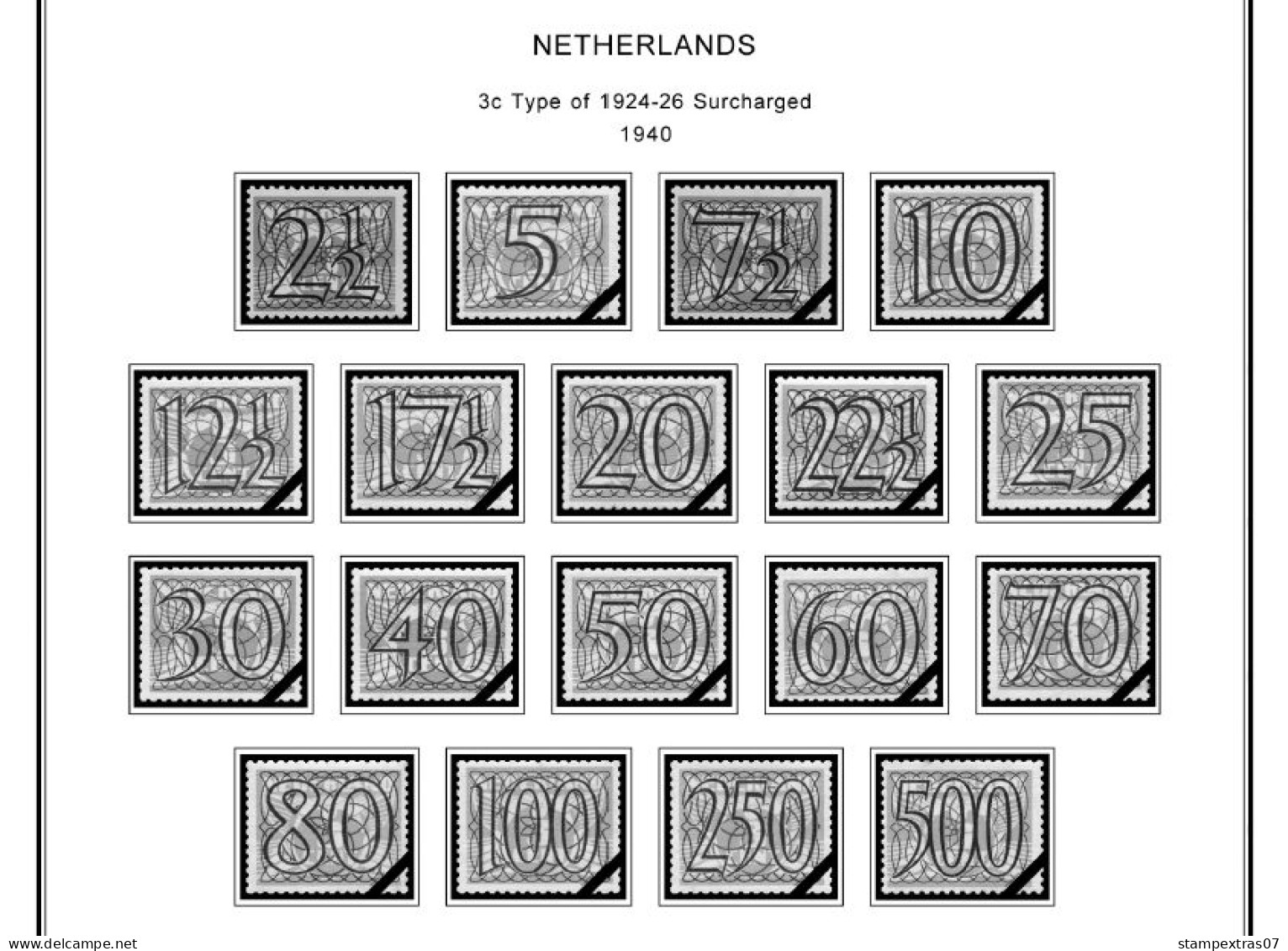 NETHERLANDS 1852-2010 + 2011-2020 STAMP ALBUM PAGES (474 b&w illustrated pages)