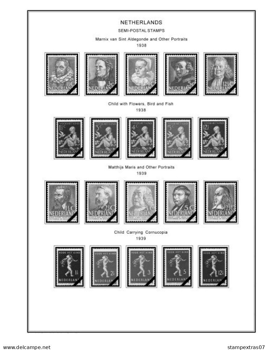 NETHERLANDS 1852-2010 + 2011-2020 STAMP ALBUM PAGES (474 b&w illustrated pages)