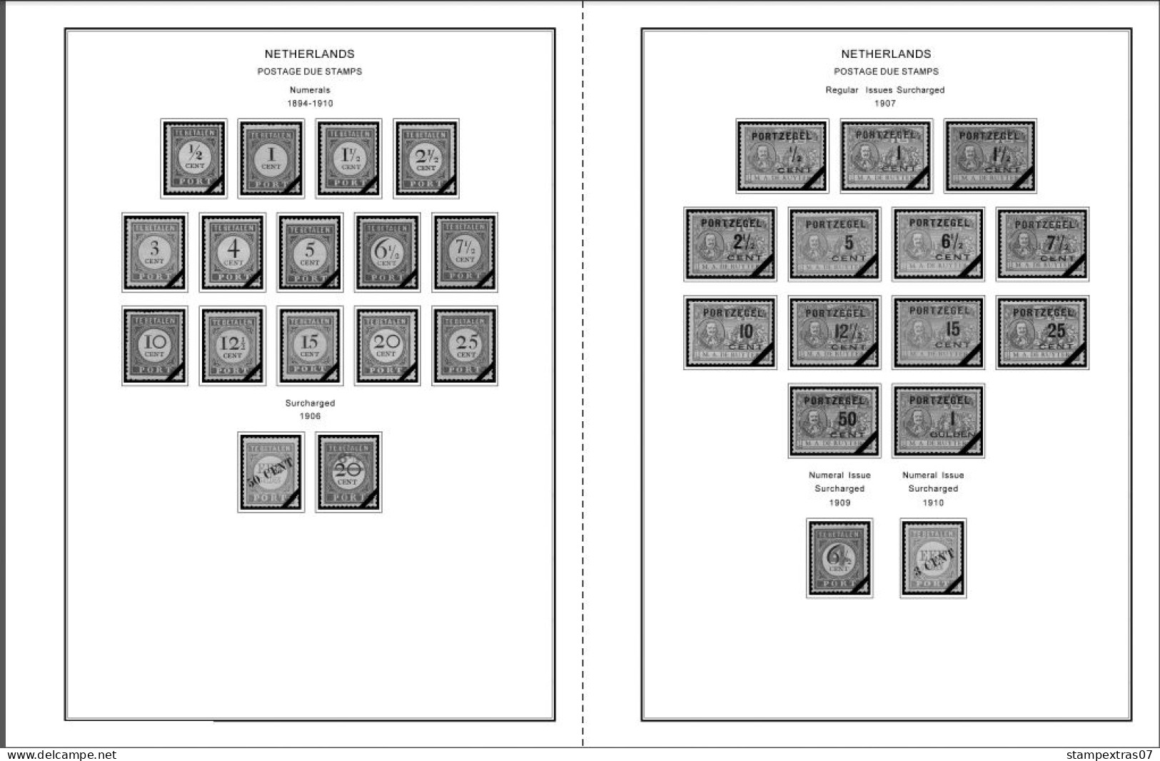 NETHERLANDS 1852-2010 + 2011-2020 STAMP ALBUM PAGES (474 b&w illustrated pages)