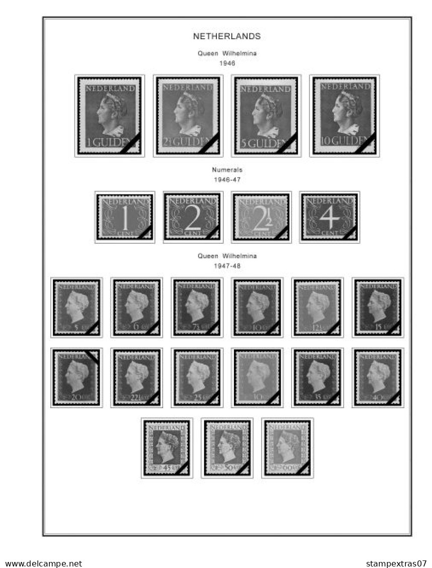 NETHERLANDS 1852-2010 + 2011-2020 STAMP ALBUM PAGES (474 b&w illustrated pages)