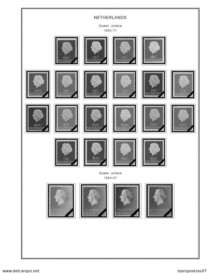 NETHERLANDS 1852-2010 + 2011-2020 STAMP ALBUM PAGES (474 b&w illustrated pages)