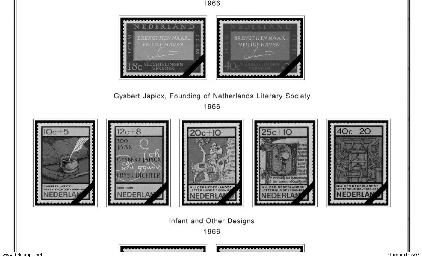 NETHERLANDS 1852-2010 + 2011-2020 STAMP ALBUM PAGES (474 b&w illustrated pages)