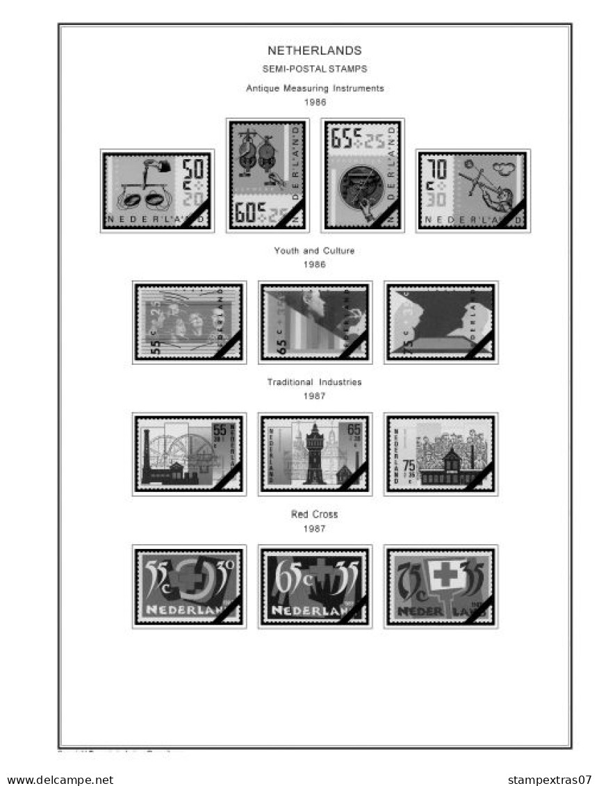 NETHERLANDS 1852-2010 + 2011-2020 STAMP ALBUM PAGES (474 b&w illustrated pages)