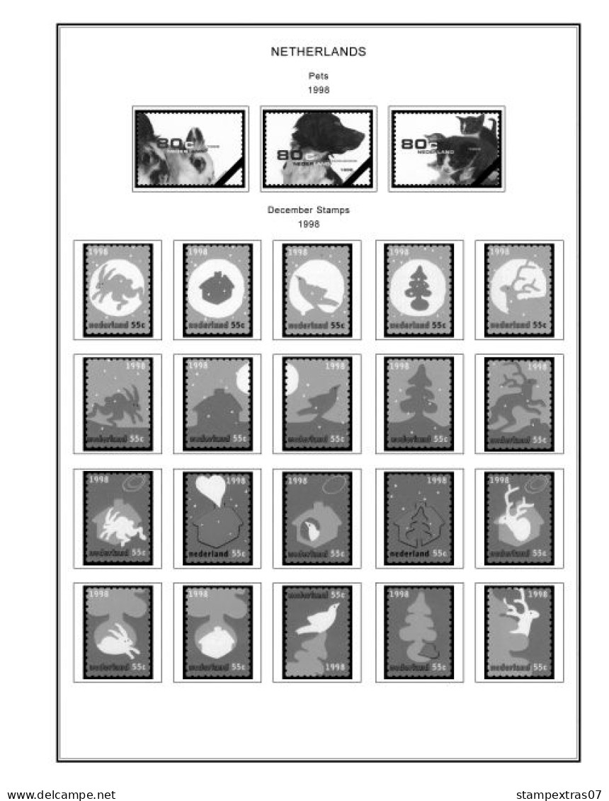 NETHERLANDS 1852-2010 + 2011-2020 STAMP ALBUM PAGES (474 b&w illustrated pages)