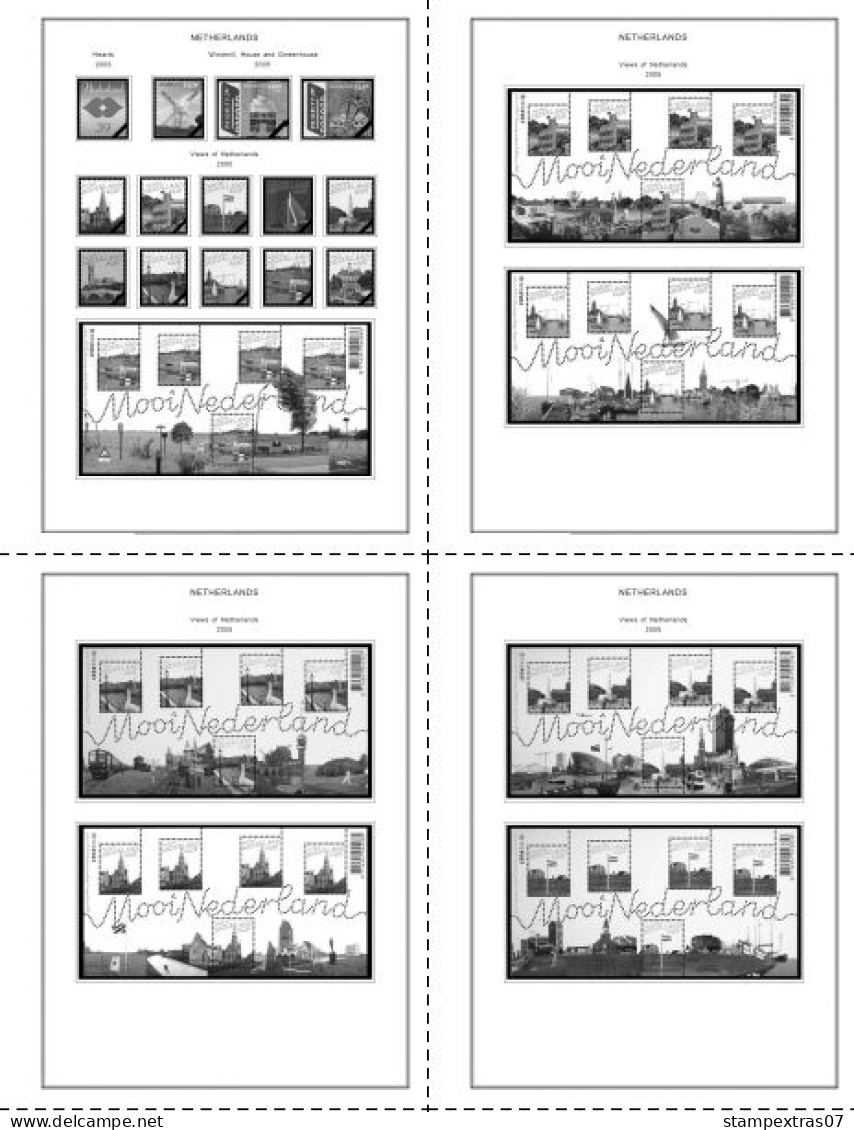 NETHERLANDS 1852-2010 + 2011-2020 STAMP ALBUM PAGES (474 b&w illustrated pages)