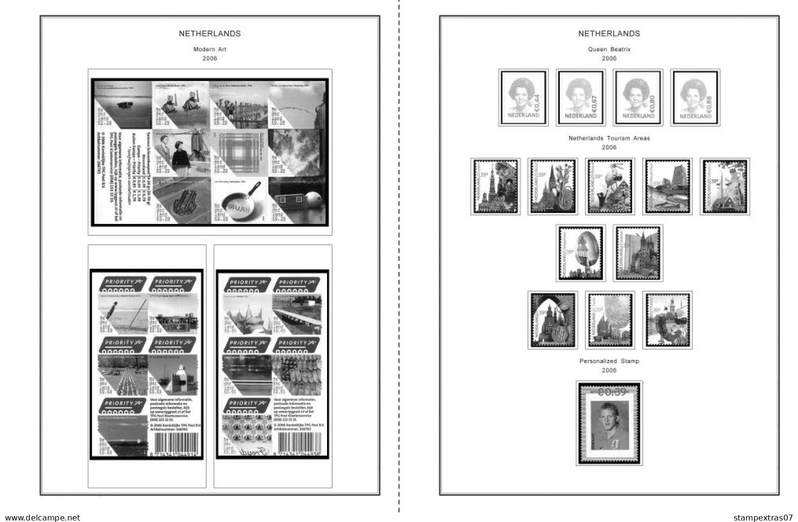 NETHERLANDS 1852-2010 + 2011-2020 STAMP ALBUM PAGES (474 b&w illustrated pages)