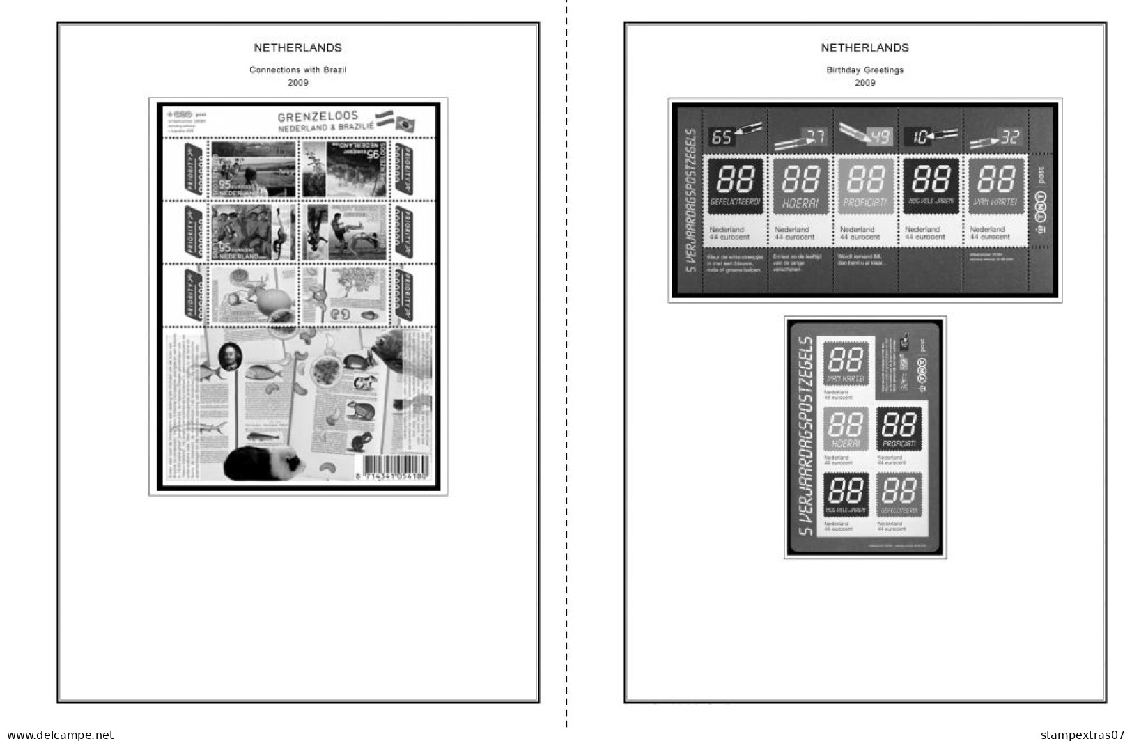 NETHERLANDS 1852-2010 + 2011-2020 STAMP ALBUM PAGES (474 b&w illustrated pages)