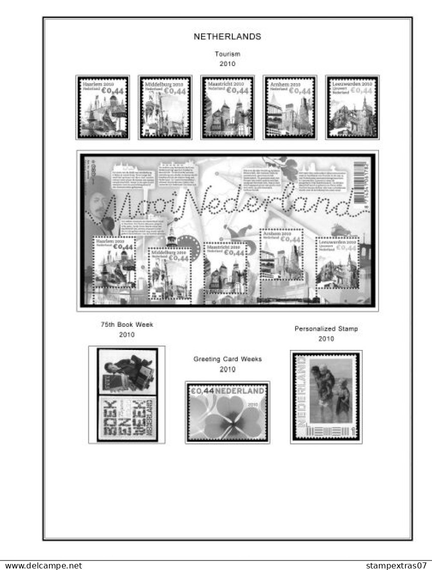 NETHERLANDS 1852-2010 + 2011-2020 STAMP ALBUM PAGES (474 b&w illustrated pages)