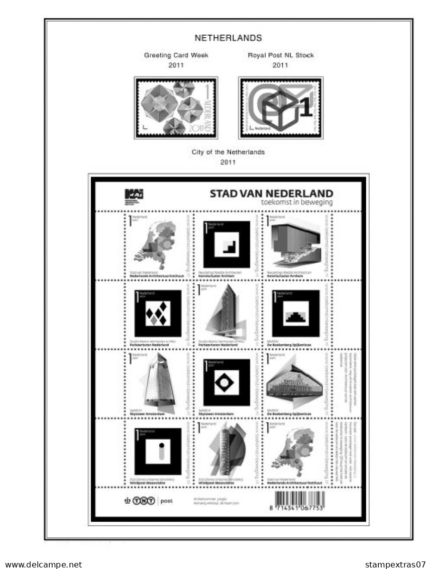 NETHERLANDS 1852-2010 + 2011-2020 STAMP ALBUM PAGES (474 b&w illustrated pages)