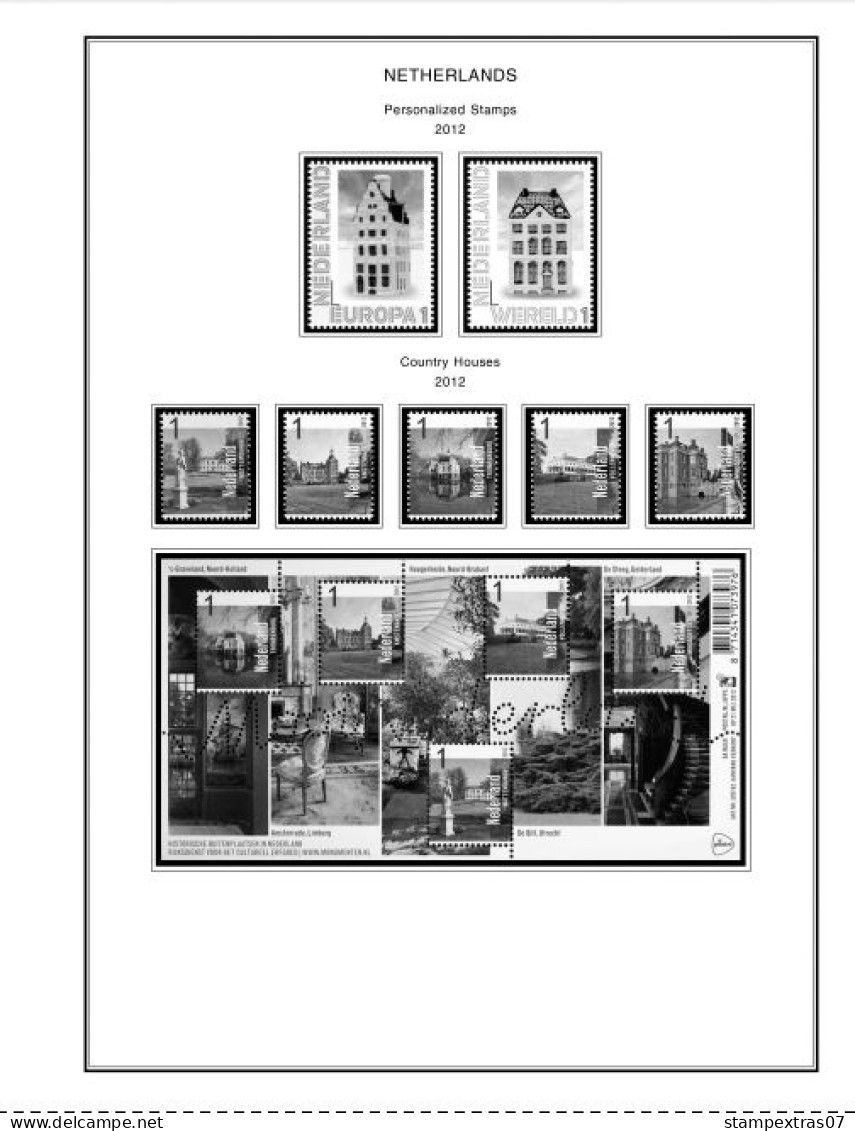 NETHERLANDS 1852-2010 + 2011-2020 STAMP ALBUM PAGES (474 b&w illustrated pages)